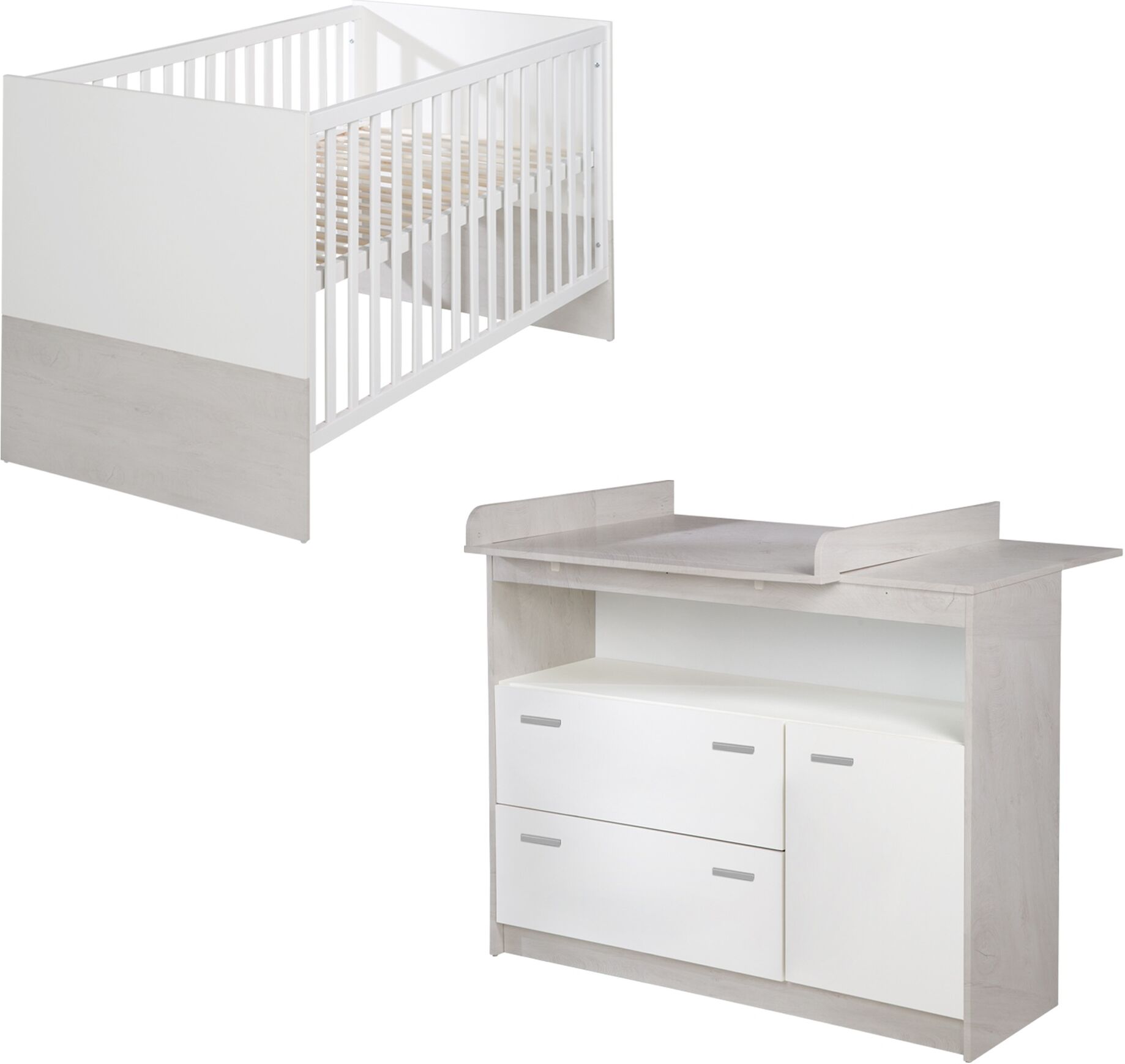 roba® Babymöbel-Set »Julia«, (Spar-Set, 2 St.), mit Kinderbett und Wickelkommode grau