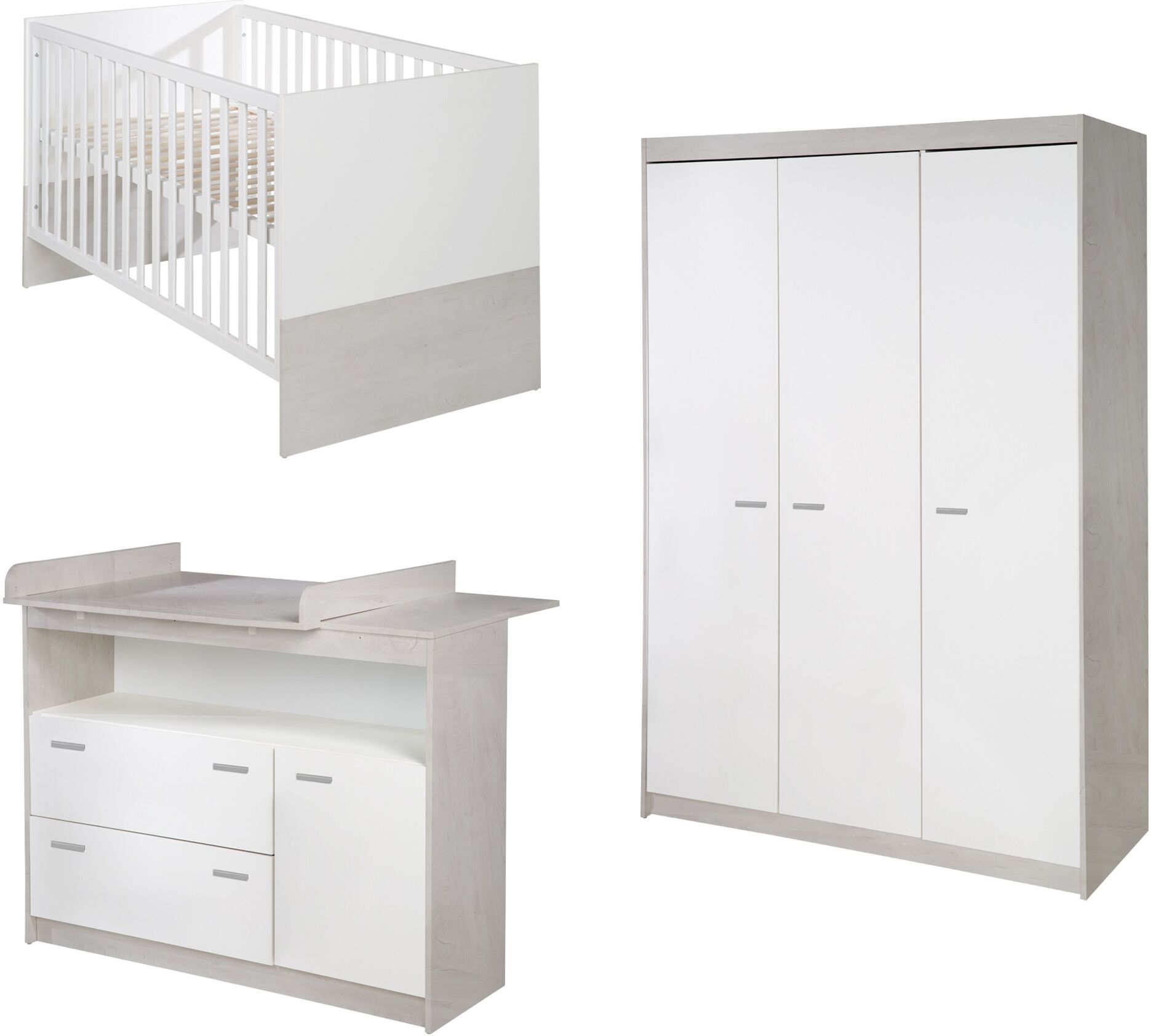 roba® Babyzimmer-Komplettset »Julia«, (Set, 3 St.), mit Kinderbett, Schrank... grau