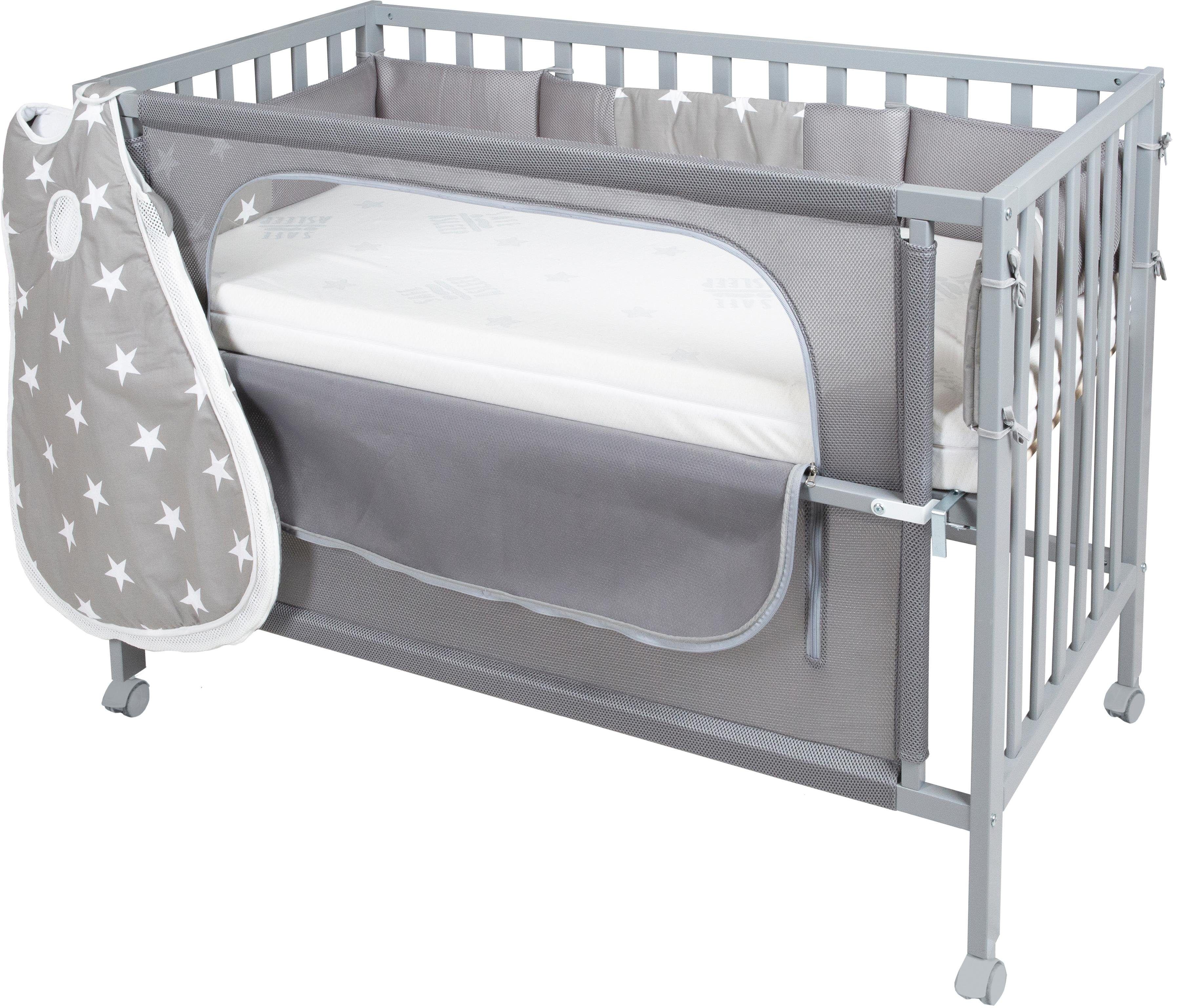 roba® Babybett »Room Bed, safe asleep®, Little Stars«, (4 tlg.) grau  Liegefläche: 60 x 120 cm