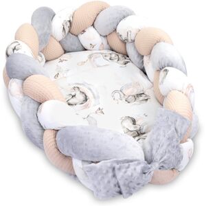 Totsy Baby Babynest nyfødt babynest - krammerede med fletpude nedbrydeligt sæt tosidet babynest babyseng 75x45 cm, elefant