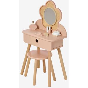 VERTBAUDET Tocador de mimbre + accesorios de madera certificada rosa