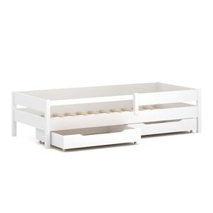 WNM Group Cama individual de pino macizo y MDF 200x90 blanco