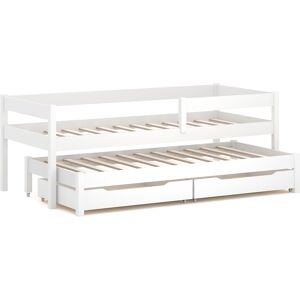 WNM Group Cama individual de pino macizo y MDF 180x80 blanco