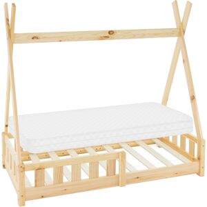 ML-Design Cama infantil tipi con protección anticaída de pino natural 70x140 cm