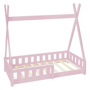 ML-Design Cama infantil tipi anticaída estructura madera pino rosa casita