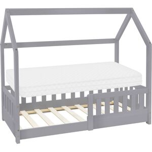 ML-Design Cama infantil gris pino protección anticaída + colchón 70x140 cm