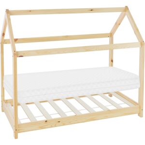 ML-Design Cama infantil + colchón, estilo casa de madera de pino