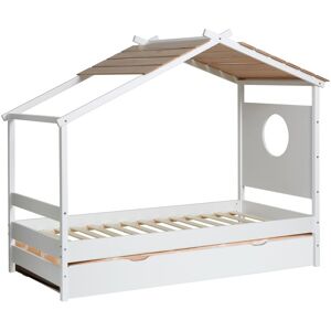 MueMue Cama cabaña + cama elevable madera blanco 90x190cm