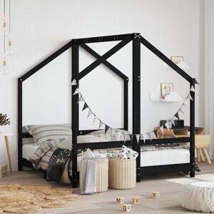 vidaXL Estructura de cama de niños madera de pino negro 2x(70x140) cm