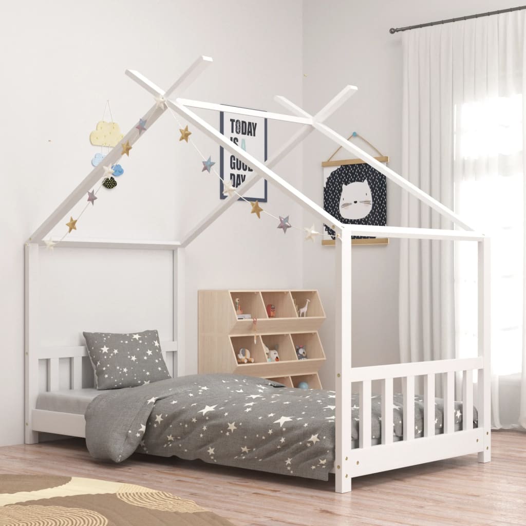 vidaXL Estructura de cama infantil madera maciza pino blanco 70x140 cm