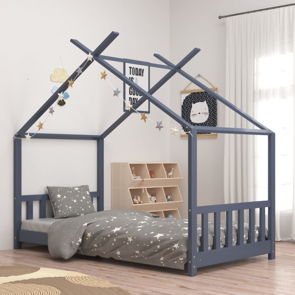 vidaXL Estructura de cama infantil madera maciza pino gris 70x140 cm