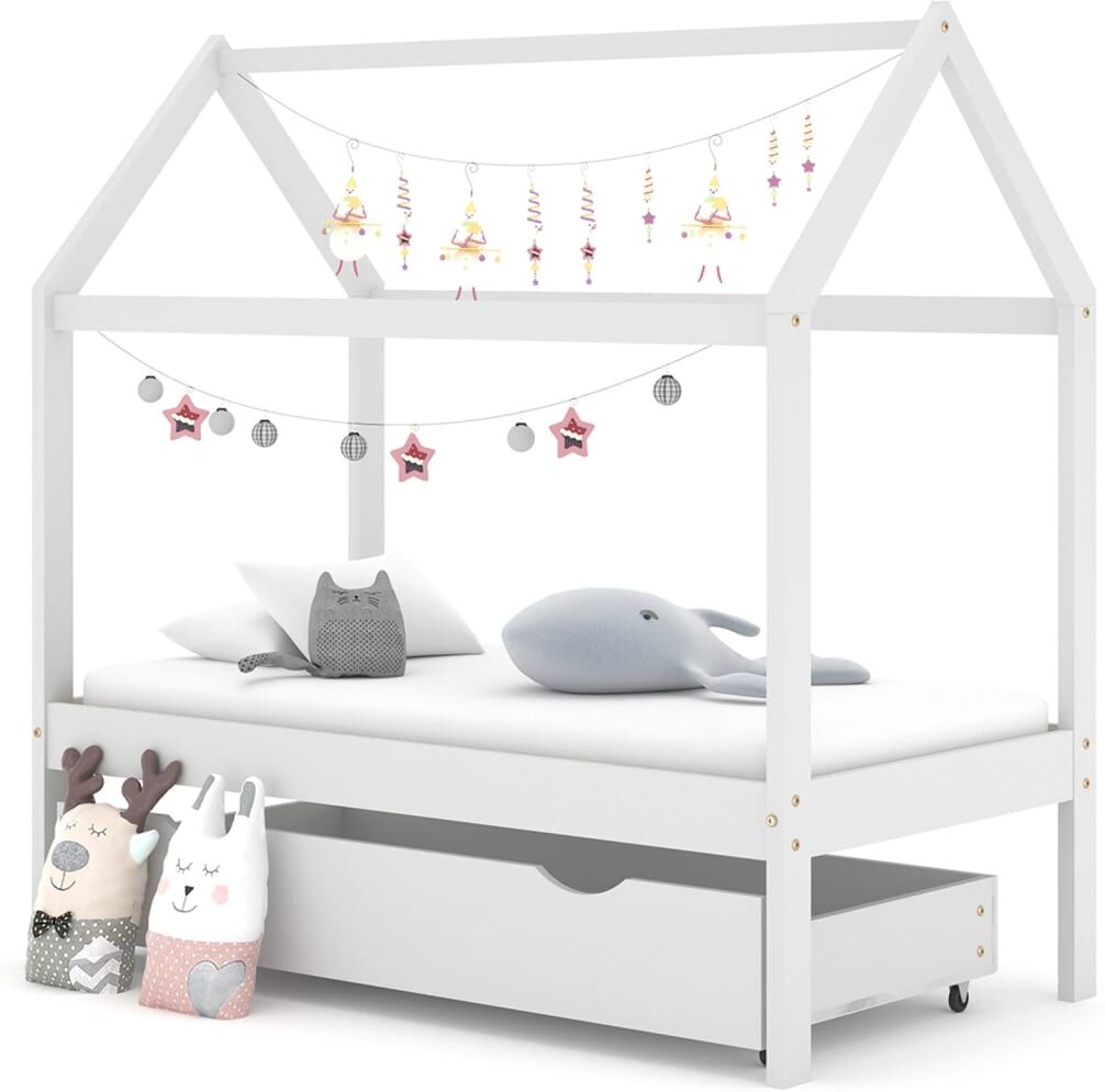 vidaXL Estructura de cama infantil y cajón madera pino blanca 70x140cm