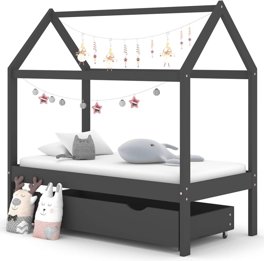 vidaXL Estructura de cama infantil y cajón madera pino gris 70x140cm