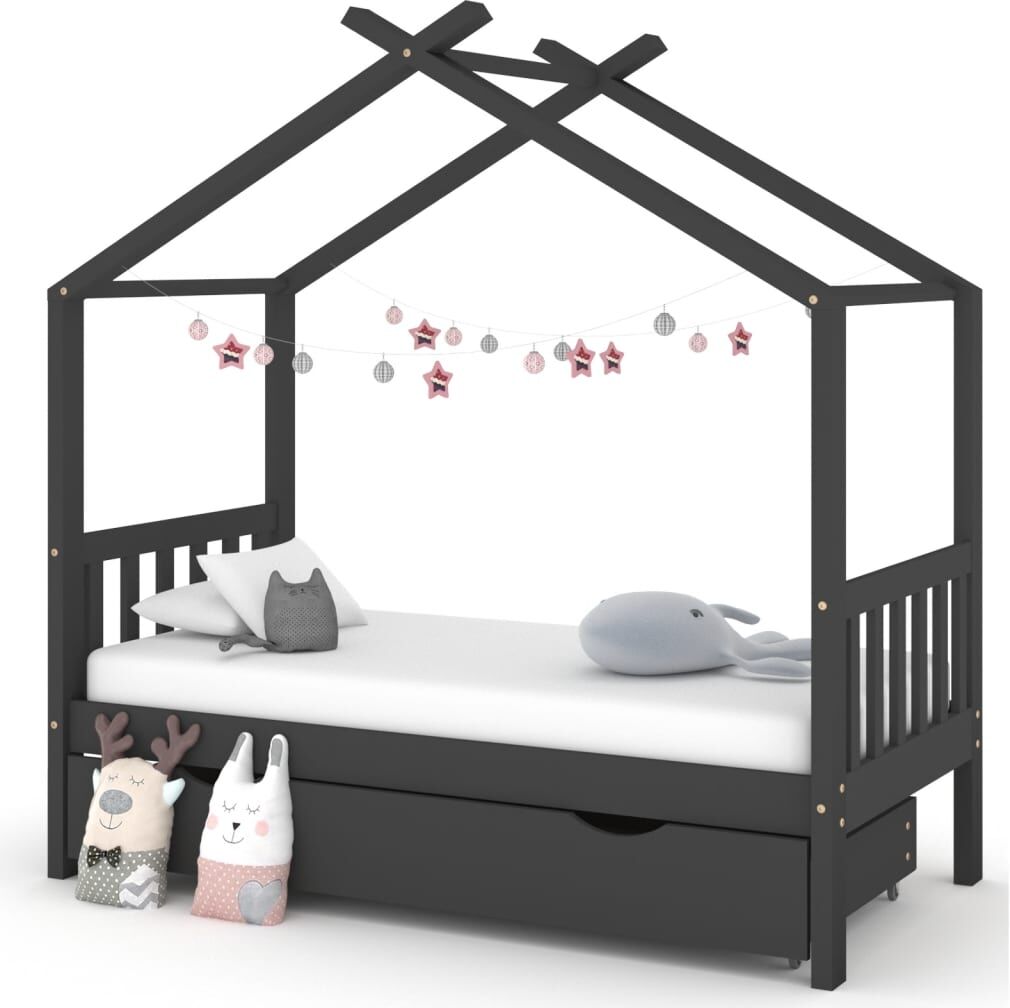 vidaXL Estructura de cama infantil y cajón madera pino gris 80x160cm