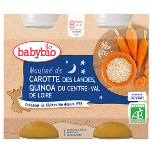 Babybio Repas Soir Pot Mouliné Carotte Quinoa +8m Bio 2 x 200g - Publicité