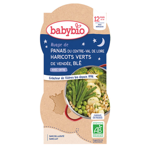 Babybio Repas Soir Bol Haricots Verts Panais Blé +12m Bio 2 x 200g - Publicité
