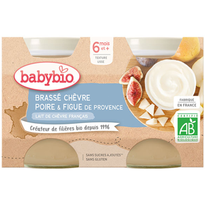 Babybio Desserts Lactés Pot Brassé au Lait de Chèvre Poire Figue +6m Bio 2 x 130g - Publicité