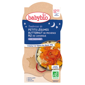 Babybio Repas Soir Bol Petits Légumes Butternut Riz +12m Bio 2 x 200g - Publicité