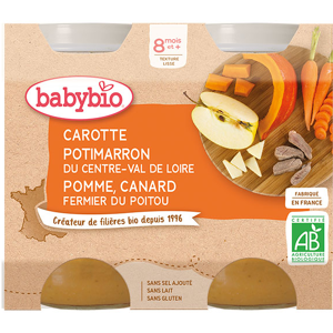 Babybio Repas Midi Pot Carotte Potimarron Pomme Canard +8m Bio 2 x 200g - Publicité