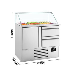 GGM Gastro - Saladette PREMIUM PLUS - 978mm - 1 porte & 2 tiroirs - pour 6x 1/3 GN & 3x 1/6 GN - Rehausse en verre haute Argent