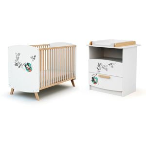 Chambre bébé lit et commode à langer en bois disney Doodle Zoo Mickey Blanc et Hêtre - Blanc et Hêtre - AT4 - Publicité