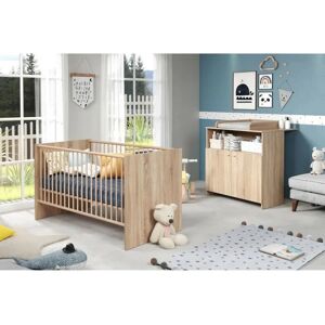 Chambre bébé duo NIKO - Lit 70x140 cm + Commode a langer 2 portes - Décor chene naturel - TRENDTEAM - Publicité