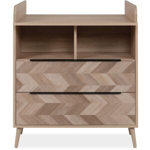 - Commode à langer bébé 2 tiroirs 2 niches en bois naturel impression chevron - CO70107 - Bois naturel