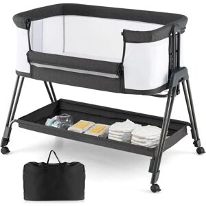 COSTWAY Lit Cododo Berceau Bébé avec Matelas, 4 Roues Verrouillables, Sangles AttachéEtagère de Rangement, 7 Hauteurs Réglables, 9kg - Publicité