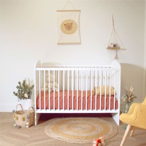 Lit bébé en bois massif avec sommier réglable en hauteur 60x120 - Blanc