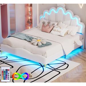 MODERNLUXE Lit enfant 140x200cm avec led - lit princess avec coussin en similicuir - Blanc - Publicité