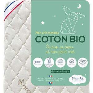 P'tit Lit - Matelas Bébé Coton Bio - 60x120x10 cm - 100% Coton : matière Naturelle d'origine Végétale - Sans traitement chimique - Déhoussable - Oeko Tex® - Fabrication Française - blanc - Publicité