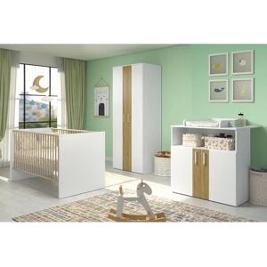 TRENDTEAM Chambre bébé Trio : Lit 70 x 140 cm + Commode a langer + Armoire 2 portes berry - Blanc et chene - trend team - Publicité