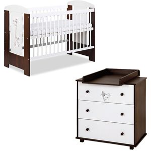 petitechambre.fr Pack GIRAFE - lit bebe 120x60 + commode a langer couleur blanc et noyer   Pin massif et melamine