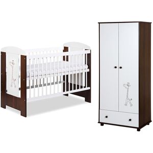 petitechambre.fr Pack GIRAFE - lit bebe 120x60 + armoire 2 portes couleur blanc et noyer   Pin massif et melamine