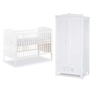 petitechambre.fr Pack HIBOU - lit bébé 120/140 + armoire 2 portes couleur blanc   Pin massif et mélaminé - Publicité