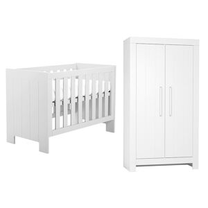 petitechambre.fr Pack CALMO - lit bebe a barreaux + commode a langer 3 tiroirs couleur blanc   Pin massif et melamine