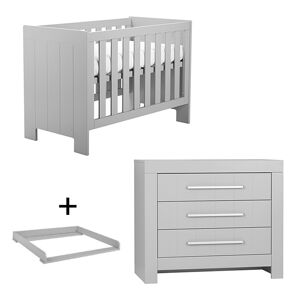 petitechambre.fr Pack CALMO - lit bébé à barreaux + commode à langer 3 tiroirs couleur gris   Pin massif et mélaminé - Publicité