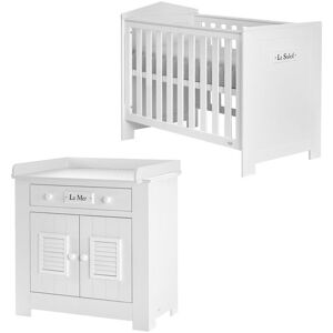 Pack lit bébé 120/140 + commode à langer HIBOU blanc