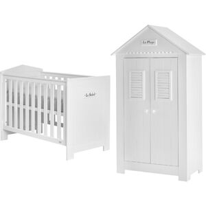 petitechambre.fr Pack mobilier Plage pour chambre bébé lit + armoire double porte en blanc - pinio