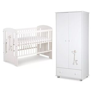 petitechambre.fr Pack GIRAFE - lit bébé 120x60 + armoire 2 portes couleur blanc   Pin massif et mélaminé - Publicité