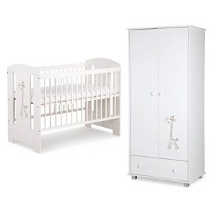 petitechambre.fr Pack GIRAFE - lit bebe 120x60 + armoire 2 portes couleur blanc   Pin massif et melamine