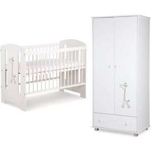 petitechambre.fr Pack GIRAFE - lit bébé 120x60 + armoire 2 portes couleur blanc   Pin massif et mélaminé