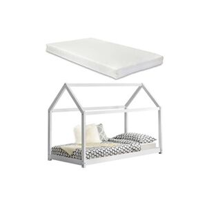 Premium XL Lit Cabane Forme Maison Netstal avec Matelas Mousse à Froid 200 x 90 cm Blanc [en.casa] - Publicité