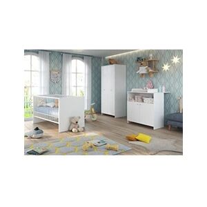 Trendteam NIKO Chambre bebe complete : lit 70x140cm + commode a langer + armoire - blanc - Publicité