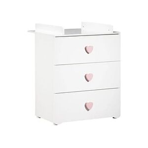 Baby Price New Basic Commode a langer 3 tiroirs - Boutons Coeur Rose - Publicité