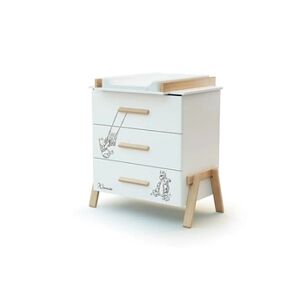 AT4 - Commode à langer 3 tiroirs en bois CANAILLE Winnie Blanc et Hêtre - Publicité