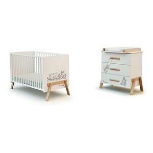 AT4 - Chambre bébé lit et commode à langer Canaille Winnie en bois Blanc et Hêtre - Publicité