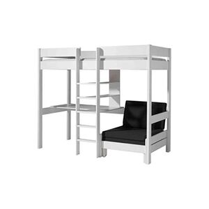 Terre de Nuit Lit enfant mezzanine avec fauteuil convertible en bois massif blanc 90x200 cm - LT2045 - Publicité