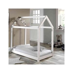 Terre de Nuit Lit cabane enfant en bois blanc 70x140 - - Publicité