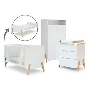 AT4 - Chambre bébé lit, commode à langer et armoire Pirate en bois Blanc et Hêtre - Publicité